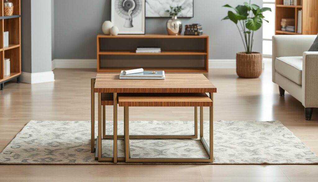 Nested DIY coffee tables of different sizes that can be arranged together or separately