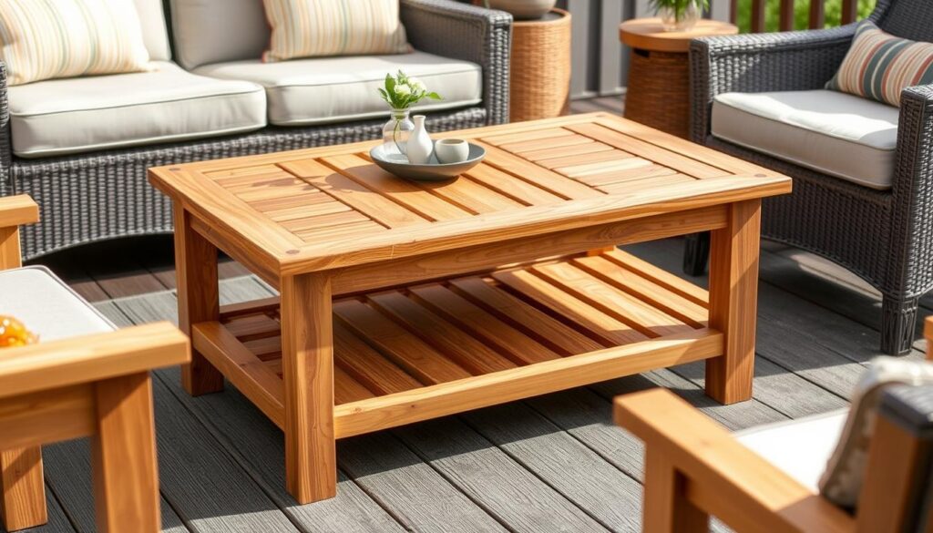 Outdoor DIY coffee table with weather-resistant materials for patio
