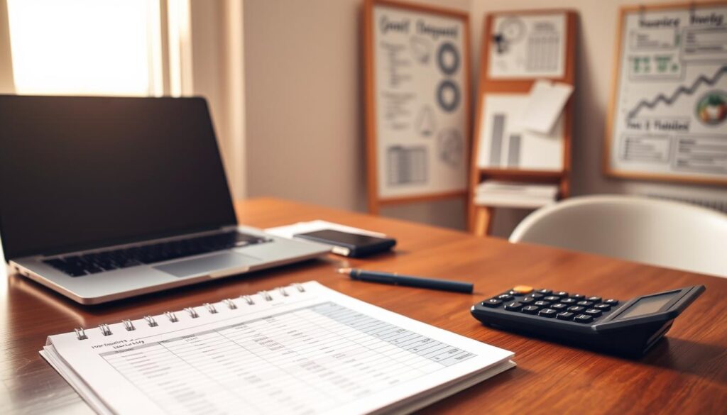 A minimalist home office setup with a wooden desk, a laptop, and a simple calculator. In the foreground, a well-organized budget planner with neat columns and figures. Soft, natural lighting filters through a window, casting a warm glow on the scene. In the background, a whiteboard or corkboard displays various financial notes and reminders, emphasizing the diligent planning process. The overall mood is one of focused productivity and careful cost management, reflecting the "Cost Efficiency and Budget Planning" section of the article. A minimalist home office setup with a wooden desk, a laptop, and a simple calculator. In the foreground, a well-organized budget planner with neat columns and figures. Soft, natural lighting filters through a window, casting a warm glow on the scene. In the background, a whiteboard or corkboard displays various financial notes and reminders, emphasizing the diligent planning process. The overall mood is one of focused productivity and careful cost management, reflecting the "Cost Efficiency and Budget Planning" section of the article.
