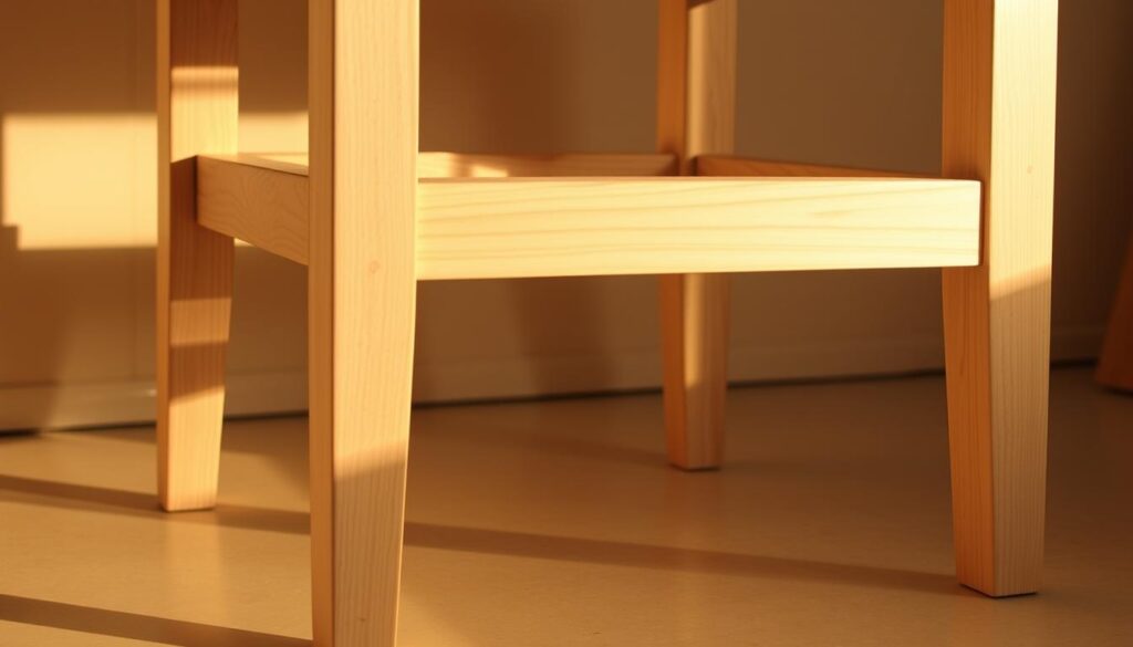 A step-by-step assembly of sturdy, wooden legs and rails for a DIY side table. The legs are slender yet solid, with a natural, unfinished texture. The rails have a simple, rectangular profile, connecting the legs in a clean, minimalist design. Warm, directional lighting illuminates the wood grain, casting soft shadows that accentuate the construction details. The scene is photographed from a low angle, highlighting the functional elegance of the component parts before they are assembled into the final piece of furniture. The overall mood is one of straightforward craftsmanship, inviting the viewer to imagine the satisfying process of building this beginner-friendly side table. A step-by-step assembly of sturdy, wooden legs and rails for a DIY side table. The legs are slender yet solid, with a natural, unfinished texture. The rails have a simple, rectangular profile, connecting the legs in a clean, minimalist design. Warm, directional lighting illuminates the wood grain, casting soft shadows that accentuate the construction details. The scene is photographed from a low angle, highlighting the functional elegance of the component parts before they are assembled into the final piece of furniture. The overall mood is one of straightforward craftsmanship, inviting the viewer to imagine the satisfying process of building this beginner-friendly side table.