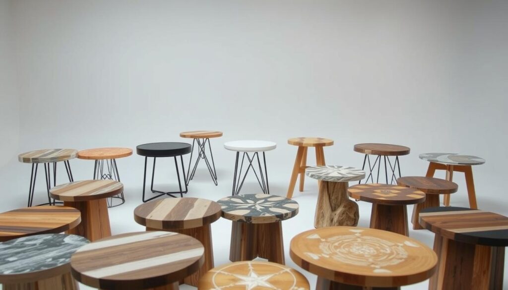 A well-curated collection of DIY side table designs, showcasing an array of creative customizations and unique variations. In the foreground, an assortment of table tops in diverse materials and patterns, each with its own distinct personality. The middle ground features a mix of table legs, ranging from sleek metal to rustic wood, demonstrating the versatility of design elements. In the background, a minimalist studio setting with soft, diffused lighting, highlighting the intricate details and textures of the pieces. The overall atmosphere is one of inspiration, inviting the viewer to explore the limitless possibilities of transforming a simple side table into a personalized work of art. A well-curated collection of DIY side table designs, showcasing an array of creative customizations and unique variations. In the foreground, an assortment of table tops in diverse materials and patterns, each with its own distinct personality. The middle ground features a mix of table legs, ranging from sleek metal to rustic wood, demonstrating the versatility of design elements. In the background, a minimalist studio setting with soft, diffused lighting, highlighting the intricate details and textures of the pieces. The overall atmosphere is one of inspiration, inviting the viewer to explore the limitless possibilities of transforming a simple side table into a personalized work of art.