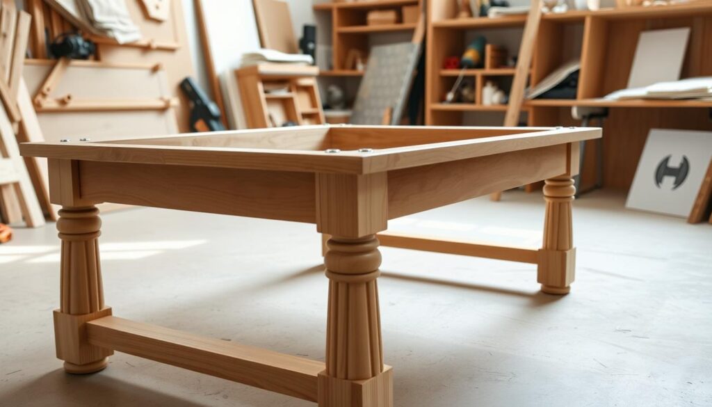 A well-lit, high-quality image of a step-by-step furniture assembly process, capturing the various stages in a clear and sequential manner. The foreground depicts a wooden coffee table frame with detailed fluted legs, screws, and tools being assembled. The middle ground showcases the step-by-step progression, with each step visually represented. The background is a clean, neutral workspace, allowing the focus to remain on the assembly process. The lighting is soft and natural, highlighting the textures and details of the materials. The camera angle is slightly elevated, providing an overall perspective that conveys a sense of progress and accomplishment. A well-lit, high-quality image of a step-by-step furniture assembly process, capturing the various stages in a clear and sequential manner. The foreground depicts a wooden coffee table frame with detailed fluted legs, screws, and tools being assembled. The middle ground showcases the step-by-step progression, with each step visually represented. The background is a clean, neutral workspace, allowing the focus to remain on the assembly process. The lighting is soft and natural, highlighting the textures and details of the materials. The camera angle is slightly elevated, providing an overall perspective that conveys a sense of progress and accomplishment.